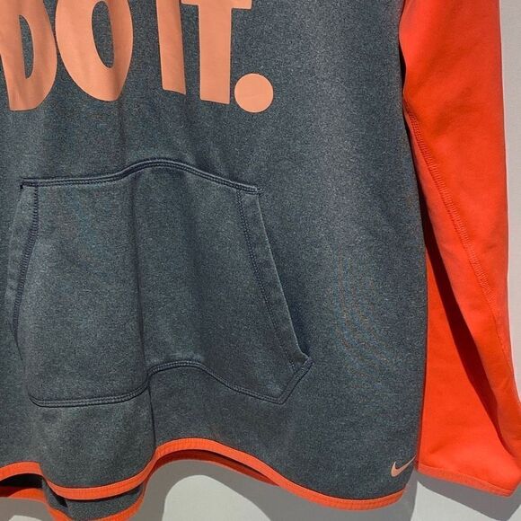 Nike Therma-Fit Women's Just Do it Color Block Gray/Orange Hoodie Sweatshirt XL - Picture 3 of 9